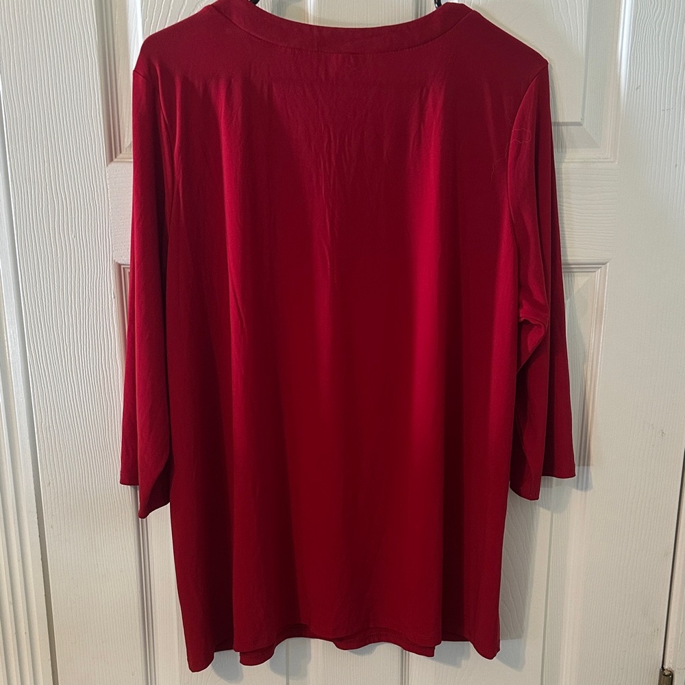 Perseption Red Eyelet Lace-Up Long Sleeve Blouse - Picture 5 of 7
